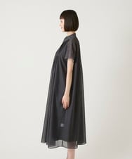 R6EGE31340 HIROKO BIS(小さいサイズ)(メゾン ドゥ サンク) 【小さいサイズ】サテンデニムピンタックデザインワンピース ネイビー