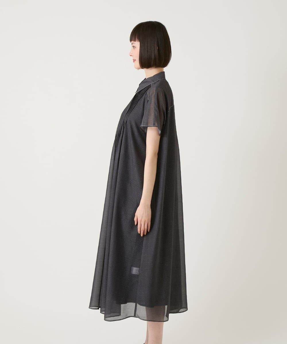 R6EGE31340 HIROKO BIS(小さいサイズ)(メゾン ドゥ サンク) 【小さいサイズ】サテンデニムピンタックデザインワンピース ネイビー