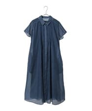 R6EGE31340 HIROKO BIS(小さいサイズ)(メゾン ドゥ サンク) 【小さいサイズ】サテンデニムピンタックデザインワンピース ネイビー