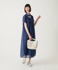 R6EGE31340 HIROKO BIS(小さいサイズ)(メゾン ドゥ サンク) 【小さいサイズ】サテンデニムピンタックデザインワンピース ネイビー
