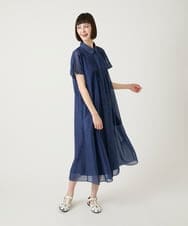 R6EGE31340 HIROKO BIS(小さいサイズ)(メゾン ドゥ サンク) 【小さいサイズ】サテンデニムピンタックデザインワンピース ネイビー