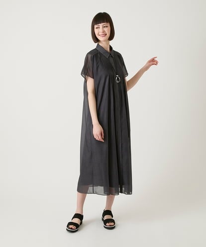 R6EGE31340 HIROKO BIS(小さいサイズ) 【小さいサイズ】サテンデニムピンタックデザインワンピース