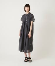 R6EGE31340 HIROKO BIS(小さいサイズ)(メゾン ドゥ サンク) 【小さいサイズ】サテンデニムピンタックデザインワンピース ブラック