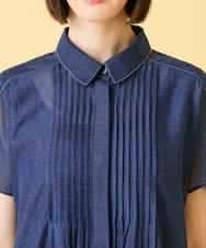 R6EGE31340 HIROKO BIS(小さいサイズ)(メゾン ドゥ サンク) 【小さいサイズ】サテンデニムピンタックデザインワンピース ネイビー