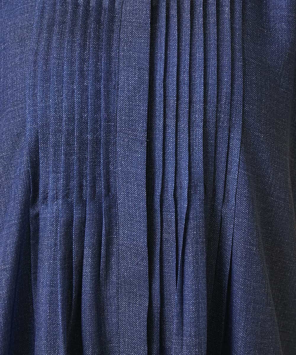 R6EGE31340 HIROKO BIS(小さいサイズ)(メゾン ドゥ サンク) 【小さいサイズ】サテンデニムピンタックデザインワンピース ネイビー