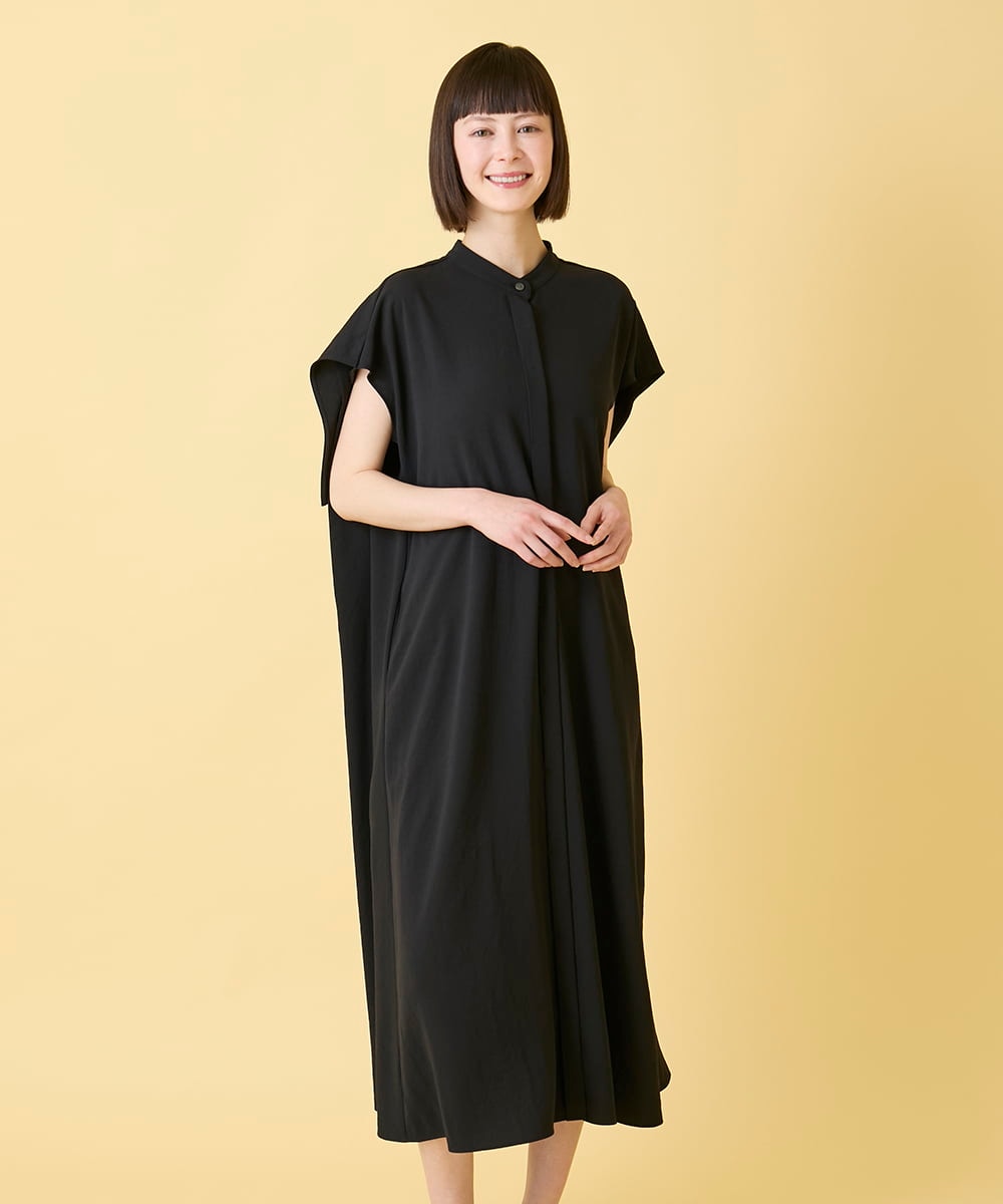 R6EGE50360 HIROKO BIS(小さいサイズ)(メゾン ドゥ サンク) 【小さいサイズ】セーラーカラージョーゼットワンピース/接触冷感/UVカット/速乾 ブラック