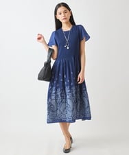 R6EGW21460 HIROKO BIS(小さいサイズ)(メゾン ドゥ サンク) 【小さいサイズ/セットアップ対応】ペーズリージャカードワンピース ブルー