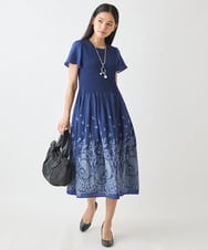 R6EGW21460 HIROKO BIS(小さいサイズ)(メゾン ドゥ サンク) 【小さいサイズ/セットアップ対応】ペーズリージャカードワンピース ブルー