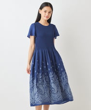 R6EGW21460 HIROKO BIS(小さいサイズ)(メゾン ドゥ サンク) 【小さいサイズ/セットアップ対応】ペーズリージャカードワンピース ブルー