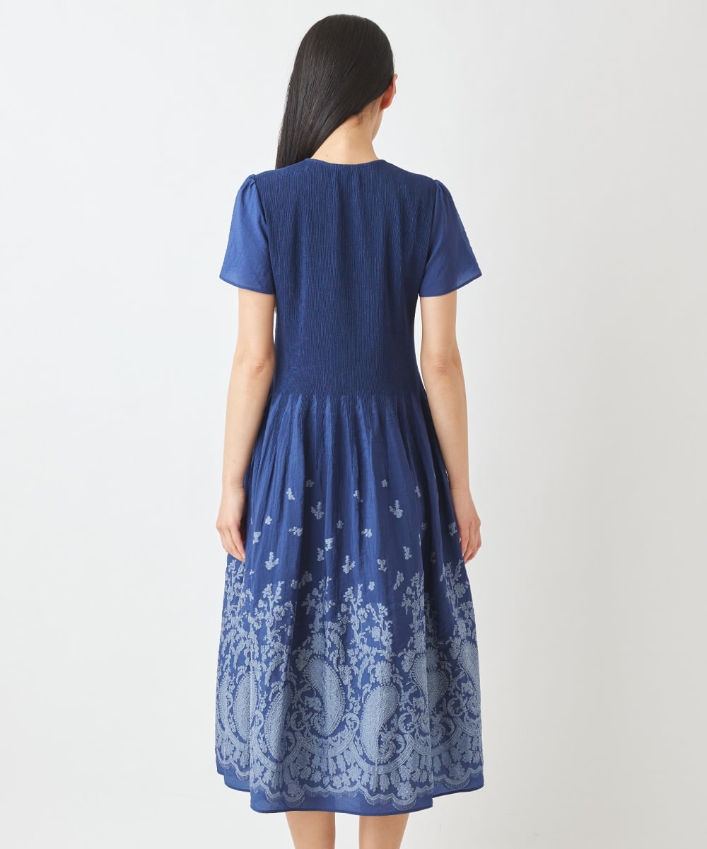 R6EGW21460 HIROKO BIS(小さいサイズ)(メゾン ドゥ サンク) 【小さいサイズ/セットアップ対応】ペーズリージャカードワンピース ブルー