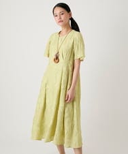 R6EHE11430 HIROKO BIS(小さいサイズ)(メゾン ドゥ サンク) 【小さいサイズ】フラワージャカードAラインワンピース イエロー