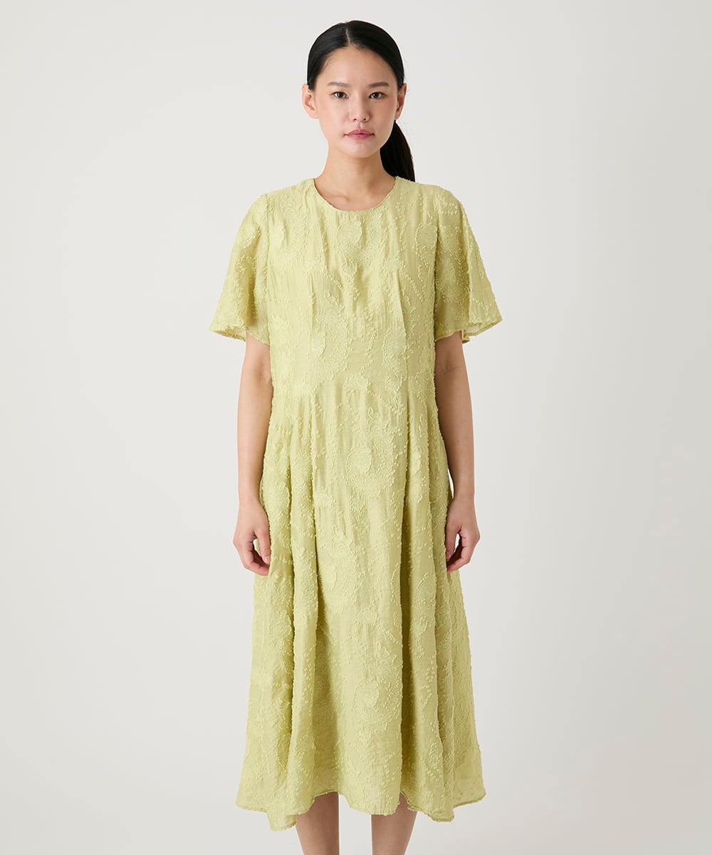 R6EHE11430 HIROKO BIS(小さいサイズ)(メゾン ドゥ サンク) 【小さいサイズ】フラワージャカードAラインワンピース イエロー
