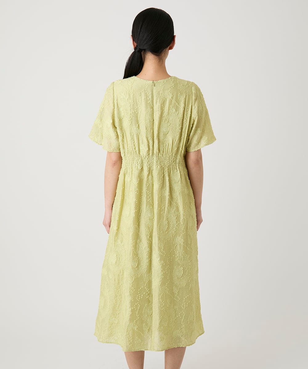 R6EHE11430 HIROKO BIS(小さいサイズ)(メゾン ドゥ サンク) 【小さいサイズ】フラワージャカードAラインワンピース イエロー