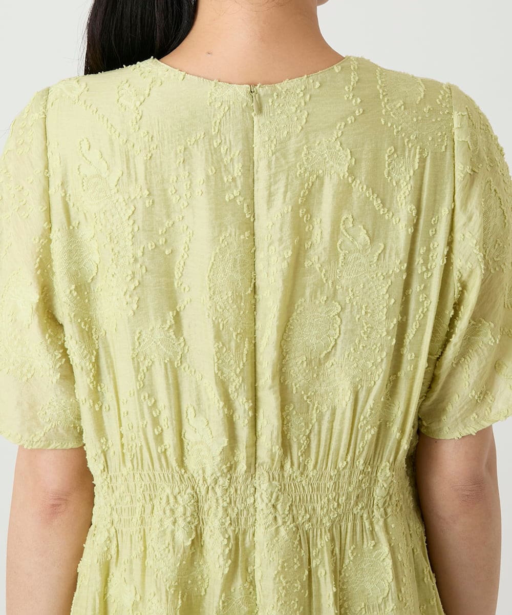 R6EHE11430 HIROKO BIS(小さいサイズ)(メゾン ドゥ サンク) 【小さいサイズ】フラワージャカードAラインワンピース イエロー
