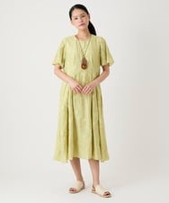 R6EHE11430 HIROKO BIS(小さいサイズ)(メゾン ドゥ サンク) 【小さいサイズ】フラワージャカードAラインワンピース イエロー