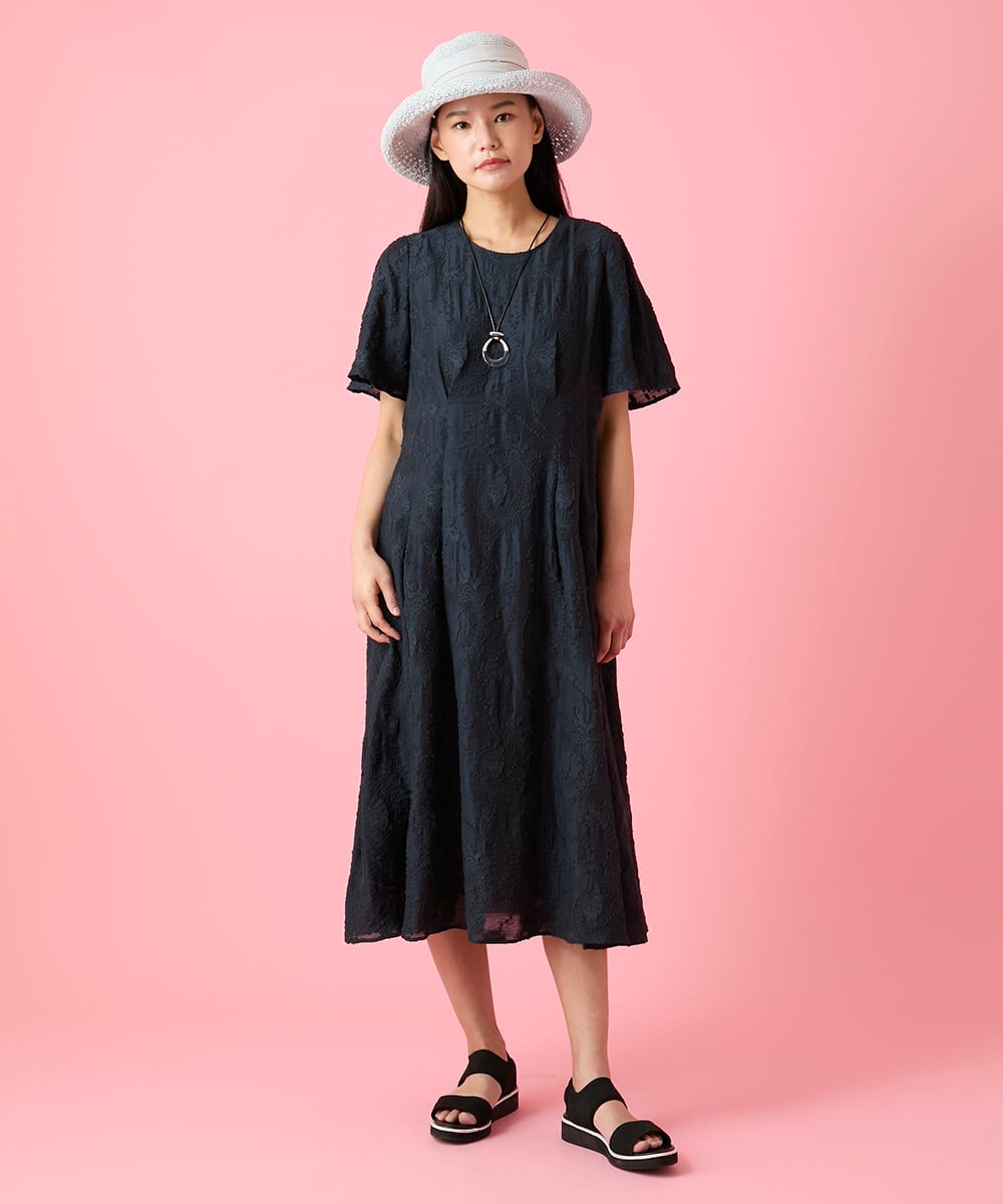 R6EHE11430 HIROKO BIS(小さいサイズ)(メゾン ドゥ サンク) 【小さいサイズ】フラワージャカードAラインワンピース イエロー