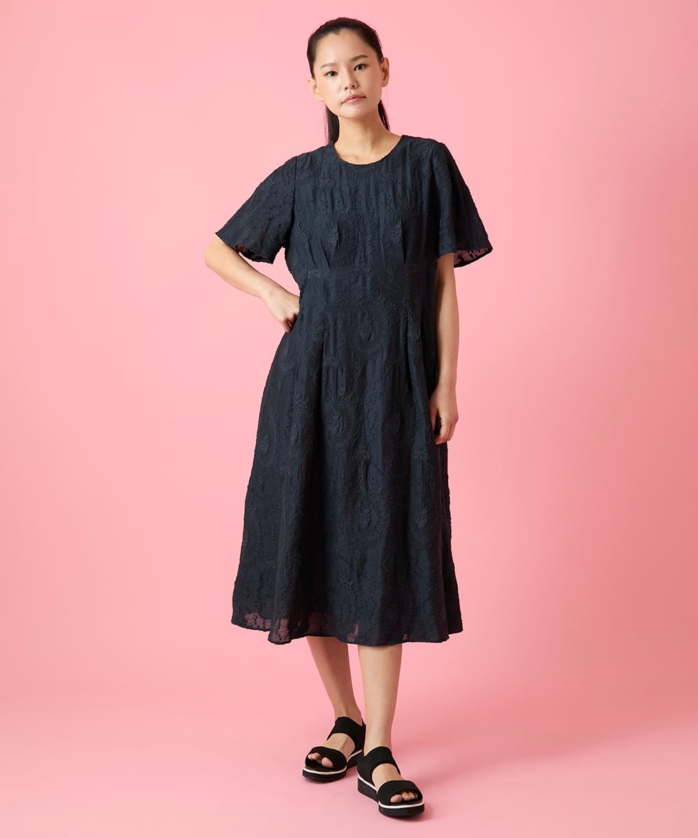 R6EHE11430 HIROKO BIS(小さいサイズ)(メゾン ドゥ サンク) 【小さいサイズ】フラワージャカードAラインワンピース イエロー