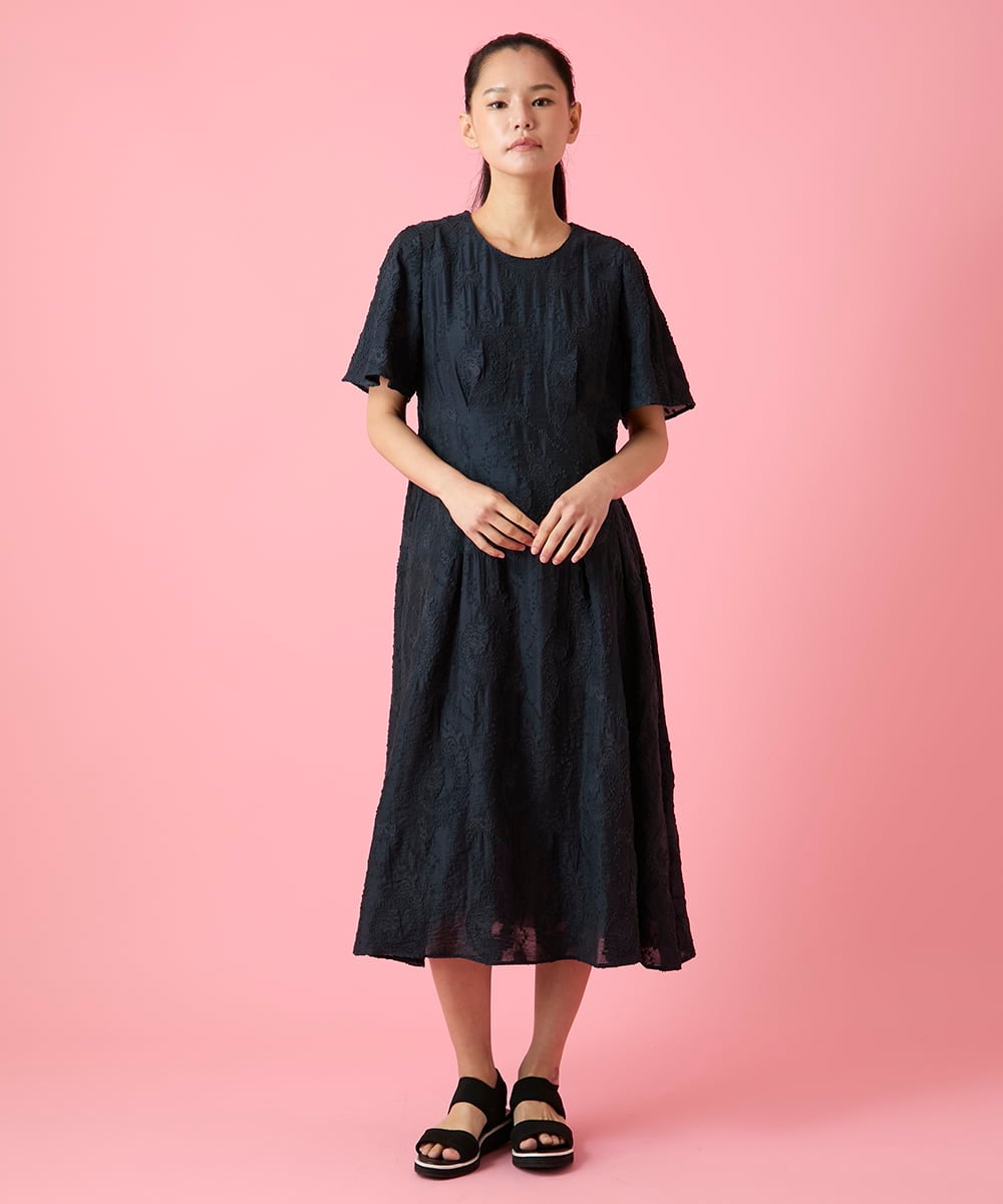 R6EHE11430 HIROKO BIS(小さいサイズ)(メゾン ドゥ サンク) 【小さいサイズ】フラワージャカードAラインワンピース イエロー