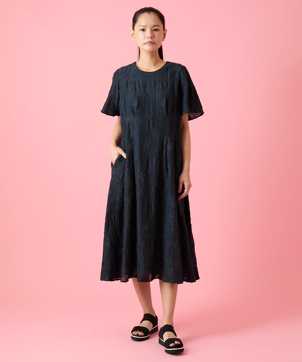 R6EHE11430 HIROKO BIS(小さいサイズ)(メゾン ドゥ サンク) 【小さいサイズ】フラワージャカードAラインワンピース イエロー