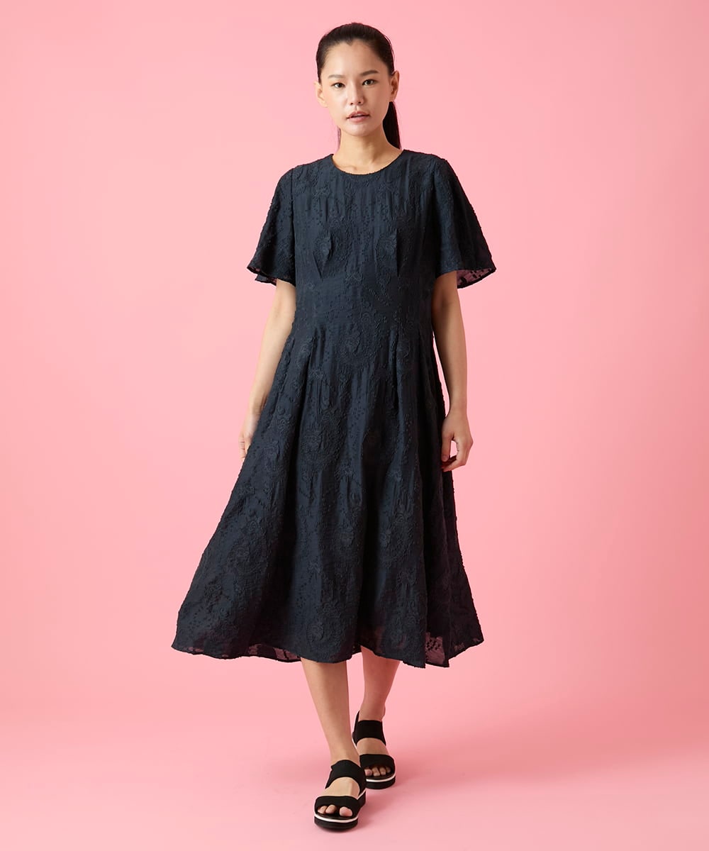 R6EHE11430 HIROKO BIS(小さいサイズ)(メゾン ドゥ サンク) 【小さいサイズ】フラワージャカードAラインワンピース イエロー