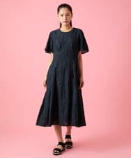 R6EHE11430 HIROKO BIS(小さいサイズ)(メゾン ドゥ サンク) 【小さいサイズ】フラワージャカードAラインワンピース ネイビー