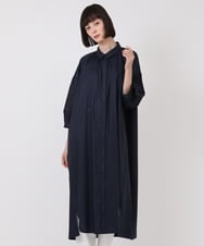 R6EHV21330 HIROKO BIS(小さいサイズ)(メゾン ドゥ サンク) 【小さいサイズ】刺繍スリーブデザインシャツワンピース ネイビー
