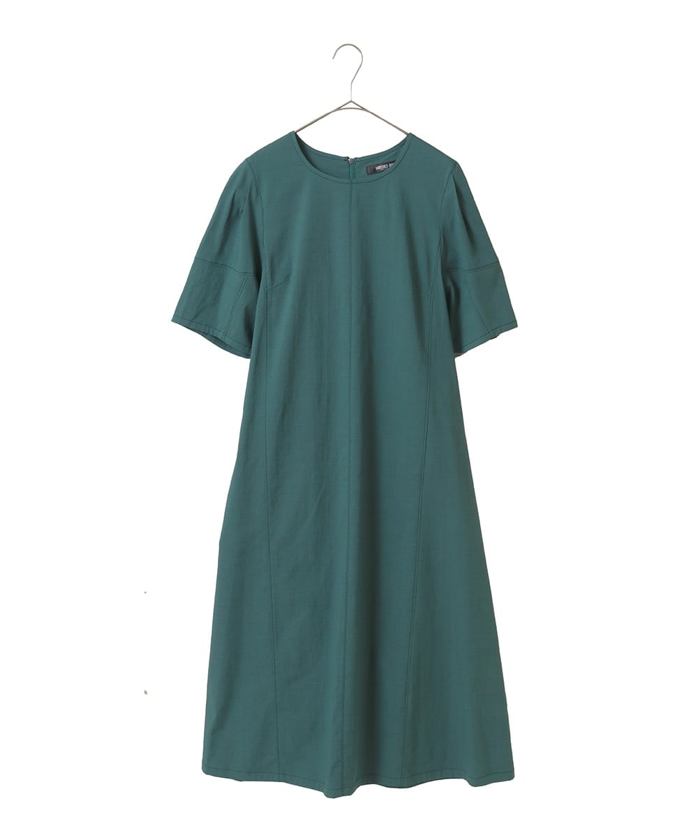 R6EIB10340 HIROKO BIS(小さいサイズ)(メゾン ドゥ サンク) 【小さいサイズ】配色ステッチ立体スリーブワンピース グリーン