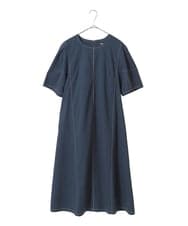 R6EIB10340 HIROKO BIS(小さいサイズ)(メゾン ドゥ サンク) 【小さいサイズ】配色ステッチ立体スリーブワンピース グリーン