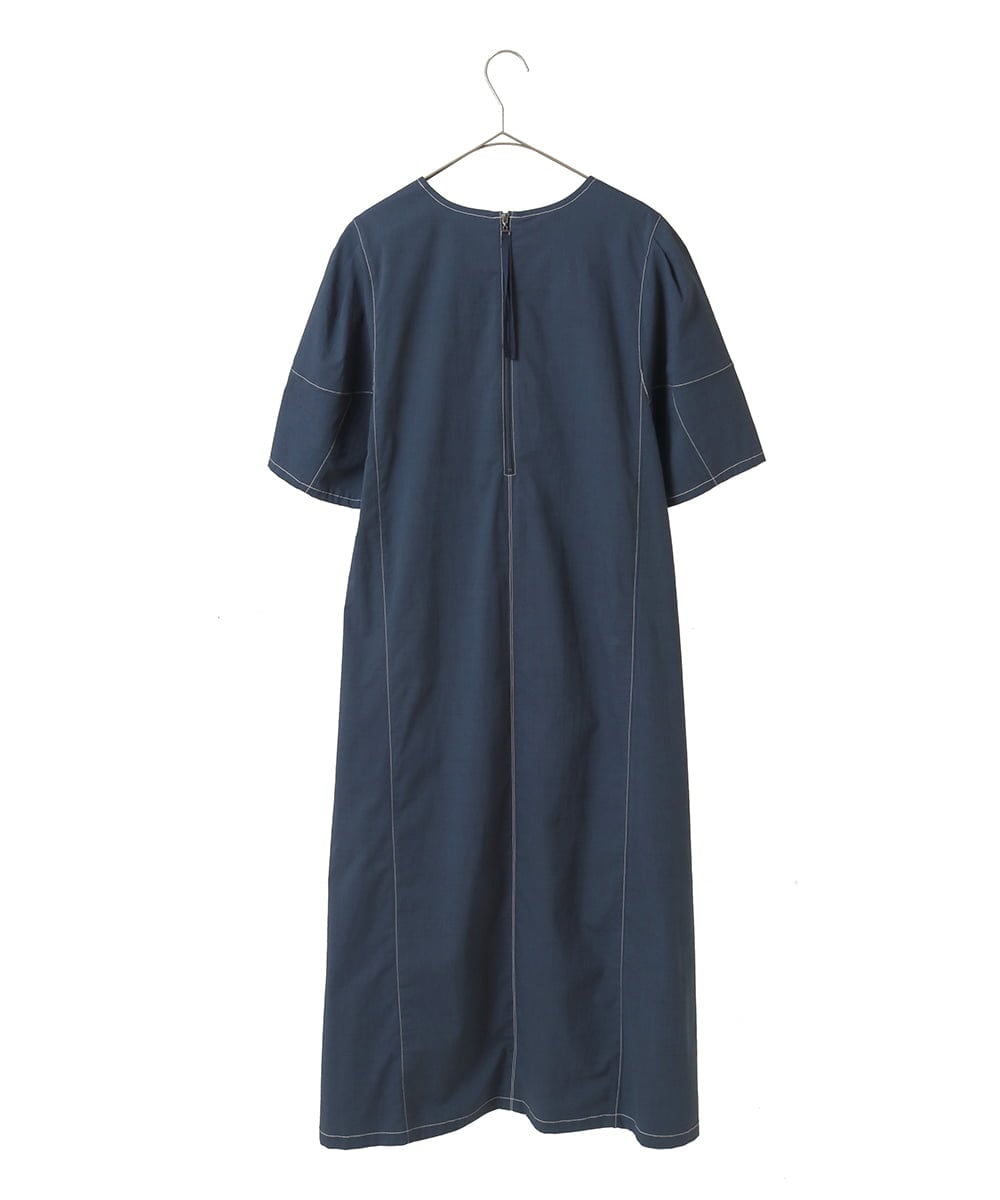 R6EIB10340 HIROKO BIS(小さいサイズ)(メゾン ドゥ サンク) 【小さいサイズ】配色ステッチ立体スリーブワンピース グリーン