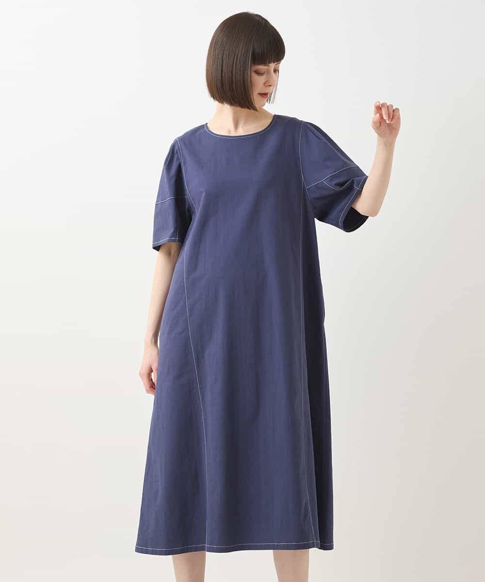 R6EIB10340 HIROKO BIS(小さいサイズ)(メゾン ドゥ サンク) 【小さいサイズ】配色ステッチ立体スリーブワンピース グリーン