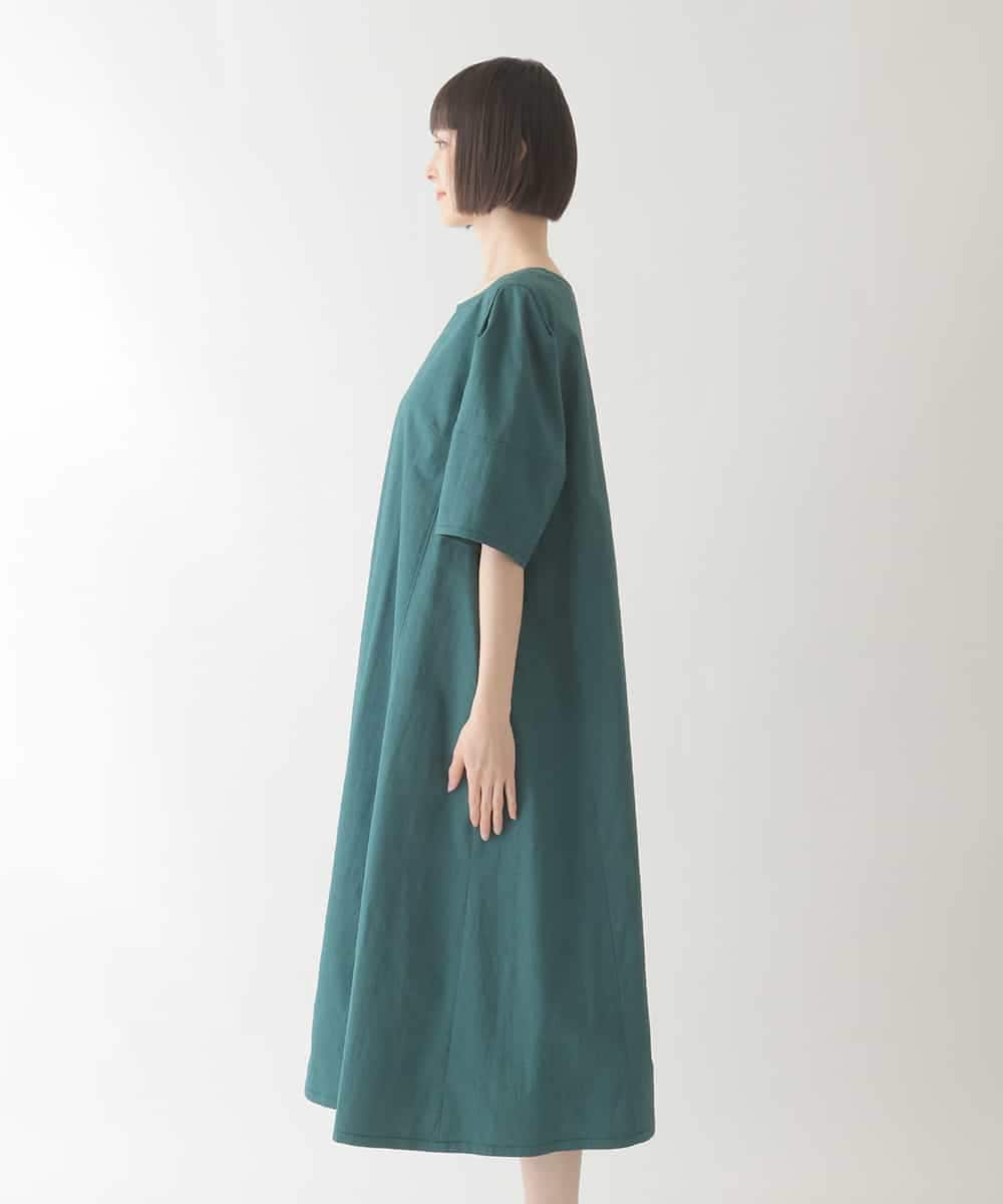 R6EIB10340 HIROKO BIS(小さいサイズ)(メゾン ドゥ サンク) 【小さいサイズ】配色ステッチ立体スリーブワンピース グリーン