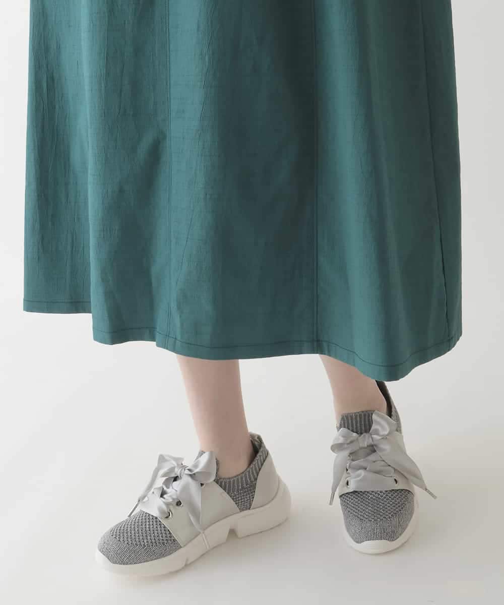 R6EIB10340 HIROKO BIS(小さいサイズ)(メゾン ドゥ サンク) 【小さいサイズ】配色ステッチ立体スリーブワンピース グリーン