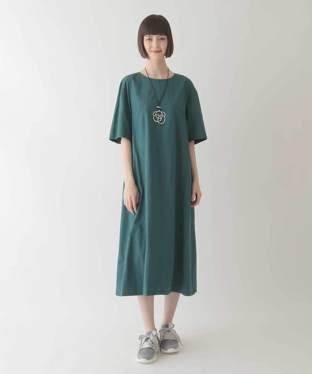 R6EIB10340 HIROKO BIS(小さいサイズ)(メゾン ドゥ サンク) 【小さいサイズ】配色ステッチ立体スリーブワンピース グリーン