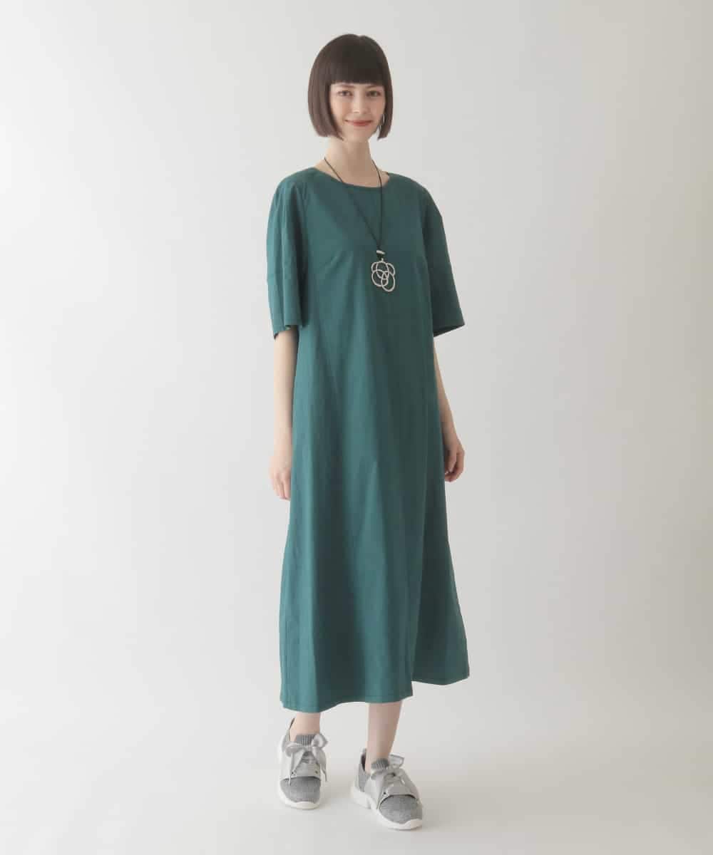 R6EIB10340 HIROKO BIS(小さいサイズ)(メゾン ドゥ サンク) 【小さいサイズ】配色ステッチ立体スリーブワンピース グリーン