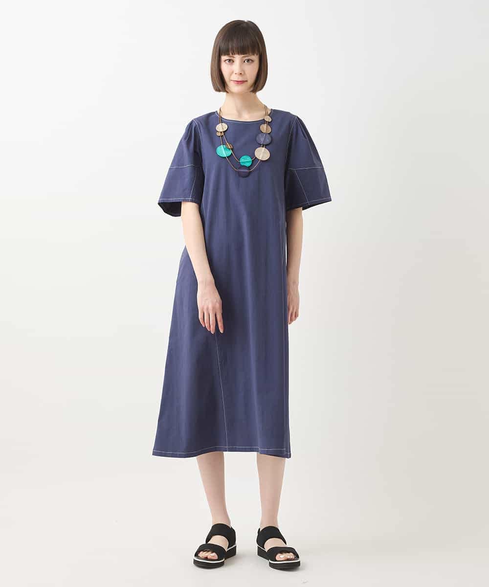 R6EIB10340 HIROKO BIS(小さいサイズ)(メゾン ドゥ サンク) 【小さいサイズ】配色ステッチ立体スリーブワンピース グリーン