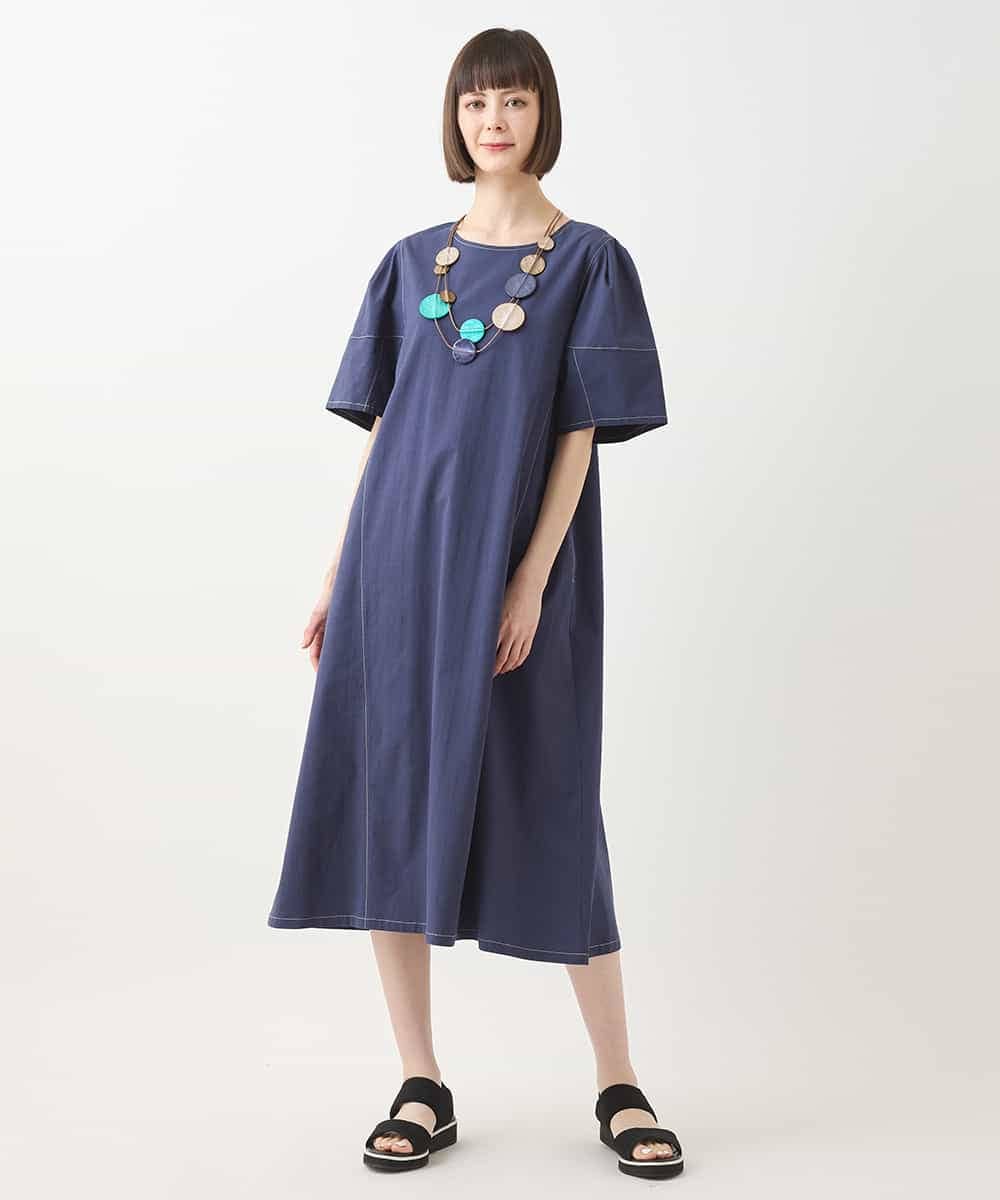 R6EIB10340 HIROKO BIS(小さいサイズ)(メゾン ドゥ サンク) 【小さいサイズ】配色ステッチ立体スリーブワンピース グリーン
