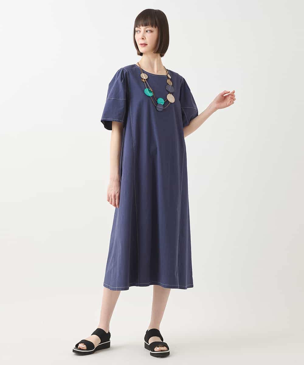 R6EIB10340 HIROKO BIS(小さいサイズ)(メゾン ドゥ サンク) 【小さいサイズ】配色ステッチ立体スリーブワンピース グリーン