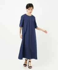 R6EIB10340 HIROKO BIS(小さいサイズ)(メゾン ドゥ サンク) 【小さいサイズ】配色ステッチ立体スリーブワンピース ネイビー