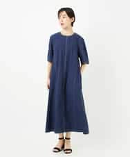 R6EIB10340 HIROKO BIS(小さいサイズ)(メゾン ドゥ サンク) 【小さいサイズ】配色ステッチ立体スリーブワンピース ネイビー