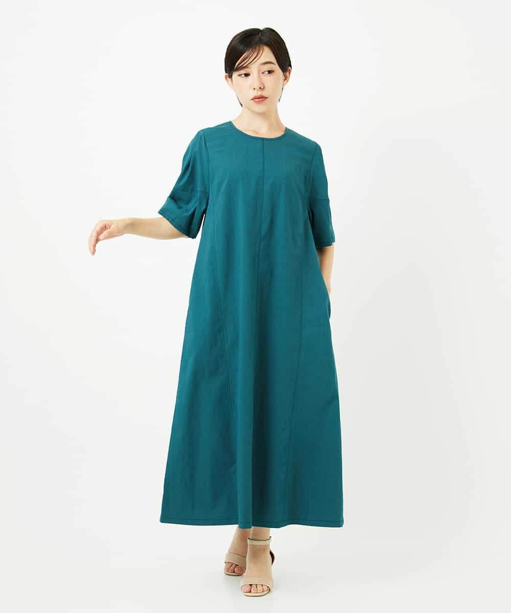 R6EIB10340 HIROKO BIS(小さいサイズ)(メゾン ドゥ サンク) 【小さいサイズ】配色ステッチ立体スリーブワンピース ネイビー