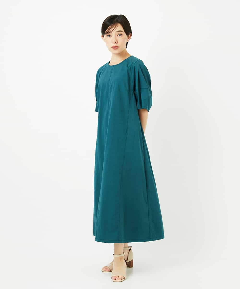 R6EIB10340 HIROKO BIS(小さいサイズ)(メゾン ドゥ サンク) 【小さいサイズ】配色ステッチ立体スリーブワンピース ネイビー