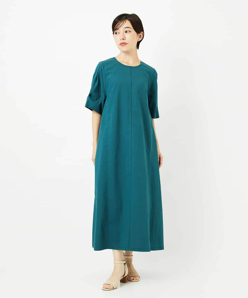 R6EIB10340 HIROKO BIS(小さいサイズ)(メゾン ドゥ サンク) 【小さいサイズ】配色ステッチ立体スリーブワンピース ネイビー