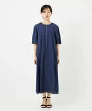 R6EIB10340 HIROKO BIS(小さいサイズ)(メゾン ドゥ サンク) 【小さいサイズ】配色ステッチ立体スリーブワンピース ネイビー