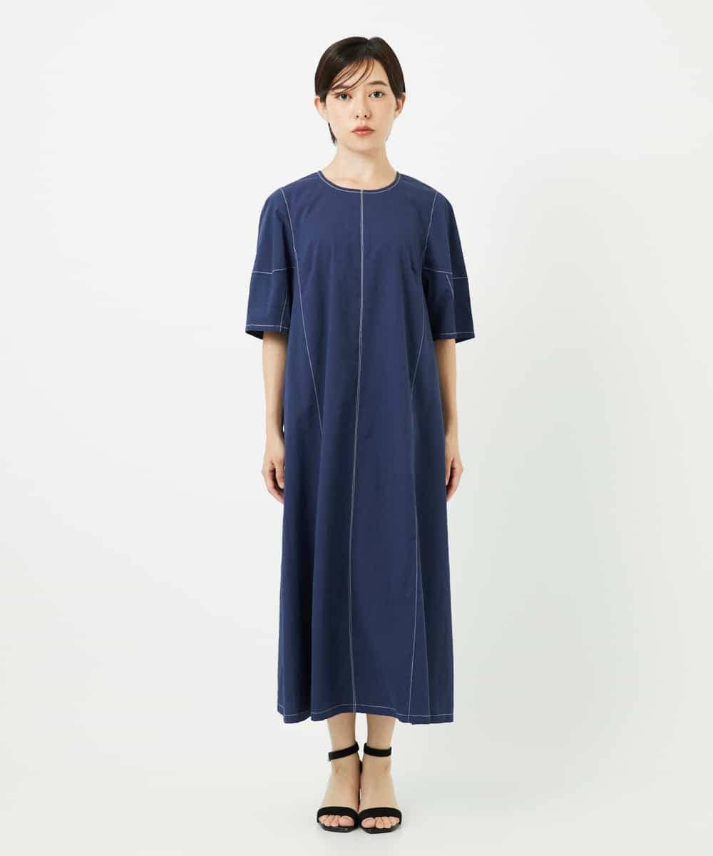 R6EIB10340 HIROKO BIS(小さいサイズ)(メゾン ドゥ サンク) 【小さいサイズ】配色ステッチ立体スリーブワンピース ネイビー