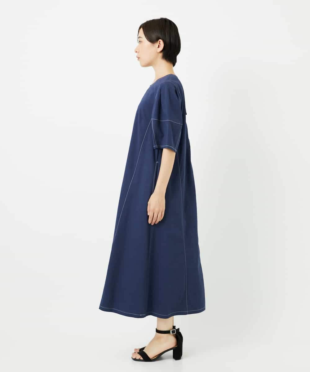 R6EIB10340 HIROKO BIS(小さいサイズ)(メゾン ドゥ サンク) 【小さいサイズ】配色ステッチ立体スリーブワンピース ネイビー