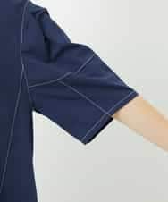 R6EIB10340 HIROKO BIS(小さいサイズ)(メゾン ドゥ サンク) 【小さいサイズ】配色ステッチ立体スリーブワンピース ネイビー