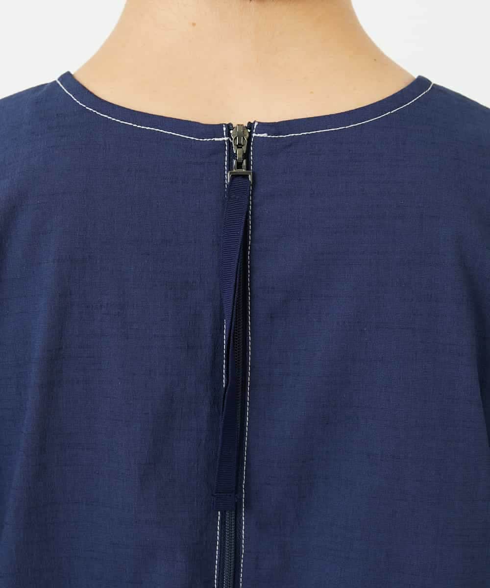 R6EIB10340 HIROKO BIS(小さいサイズ)(メゾン ドゥ サンク) 【小さいサイズ】配色ステッチ立体スリーブワンピース ネイビー