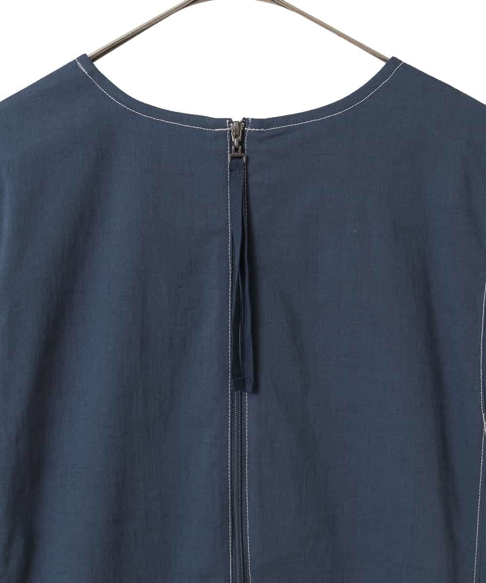 R6EIB10340 HIROKO BIS(小さいサイズ)(メゾン ドゥ サンク) 【小さいサイズ】配色ステッチ立体スリーブワンピース ネイビー