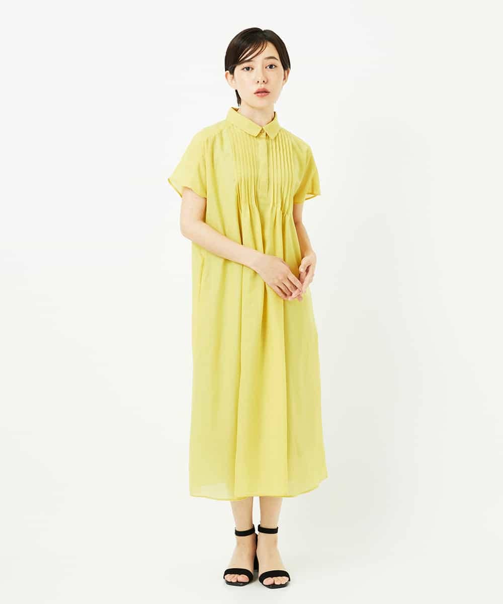 R6EIB31340 HIROKO BIS(小さいサイズ)(メゾン ドゥ サンク) 【小さいサイズ /洗濯機で洗える】ピンタックデザインシルエットワンピース グリーン
