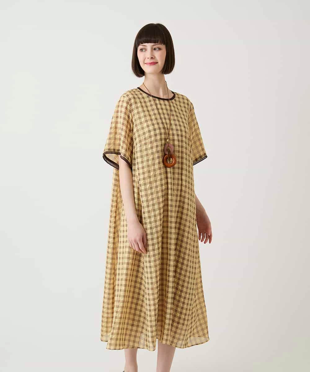R6EIE11390 HIROKO BIS(小さいサイズ)(メゾン ドゥ サンク) 【小さいサイズ】サッカーチェック半袖ワンピース イエロー